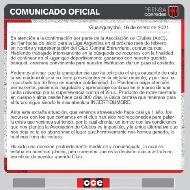 Central Entrerriano, otra de las bajas